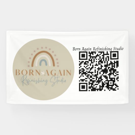 Aanpasbare bedrijfsnaam & QR-code Spandoek (Horizontaal)