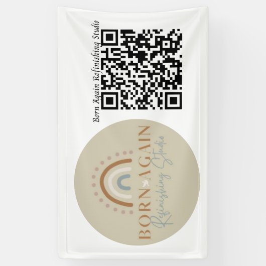 Aanpasbare bedrijfsnaam & QR-code Spandoek (Verticaal)