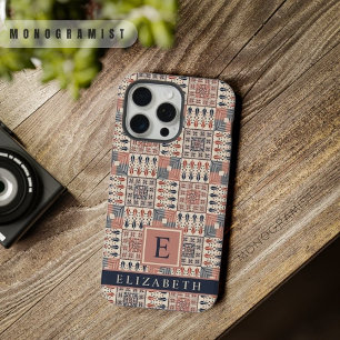 Aanpasbare Beige Roze Licht Rode Geruite Azteek iPhone 15 Pro Max Case