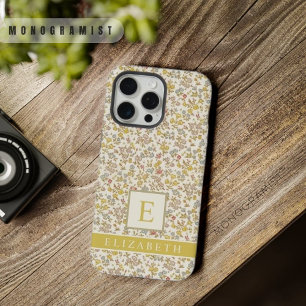 Aanpasbare Beige Tane Bruine Bloemen Gele Bloemen iPhone 15 Pro Max Case