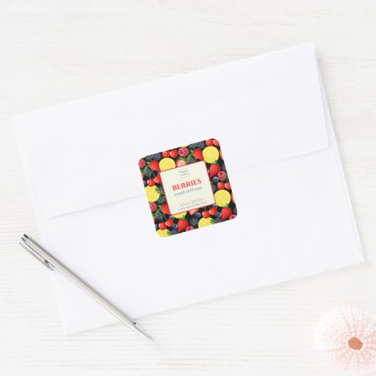 Aanpasbare bessenrietdiffuserlabel vierkante sticker (Envelop)