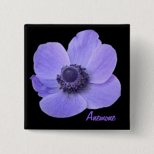 Aanpasbare Blauwe Anemoon Bloem Knop Vierkante Button 5,1 Cm