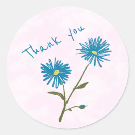 Aanpasbare blauwe bloemige bedank envelope ronde sticker