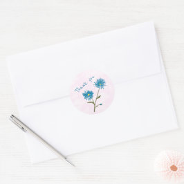 Aanpasbare blauwe bloemige bedank envelope ronde sticker