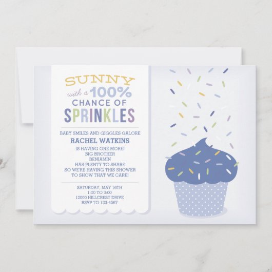 Aanpasbare Blauwe Cupcake Strooiafdruk Uitnodiging (Voorkant)