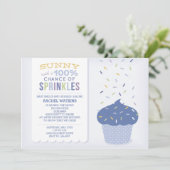 Aanpasbare Blauwe Cupcake Strooiafdruk Uitnodiging (Staand voorkant)