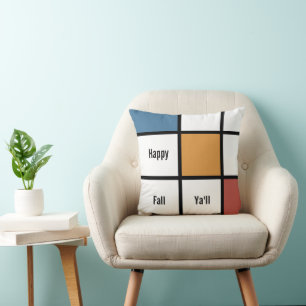 Aanpasbare Blauwe Goud Mondrian Stijl Kussen