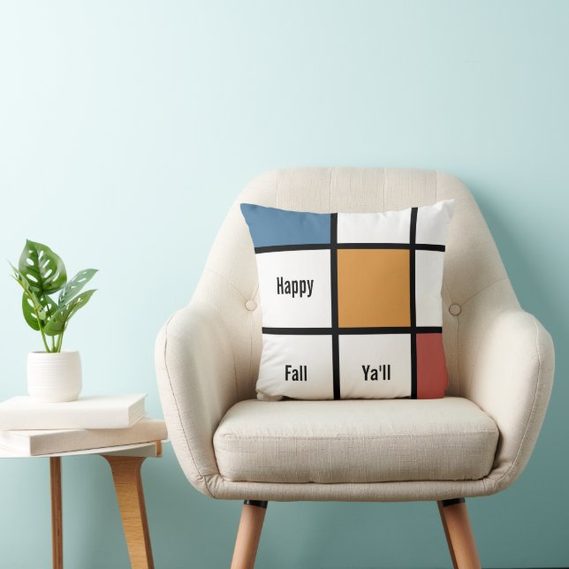Aanpasbare Blauwe Goud Mondrian Stijl Kussen (Stoel)