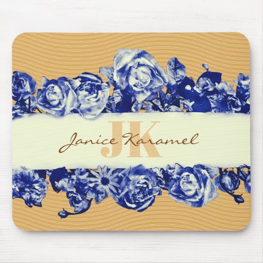 Aanpasbare Blauwe Gouden Rozen Chic Vreugde voor d Muismat (Voorkant)