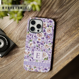 Aanpasbare Blauwe Paarse Bloemige Witte Bloemen iPhone 15 Pro Max Case