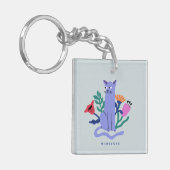 Aanpasbare Blauwe Russische Kat & Matisse Bloemen Sleutelhanger (Voorkant Links)