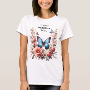 Aanpasbare Blauwe Vlinder Bloemschilderkunst-96279 T-shirt
