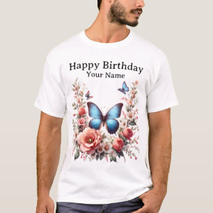 Aanpasbare Blauwe Vlinder Bloemschilderkunst-96279 T-shirt