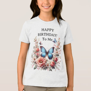 Aanpasbare Blauwe Vlinder Bloemschilderkunst-96279 Tri-Blend Shirt
