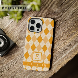 Aanpasbare Bleekgele Oranje Kleur Argyle iPhone 15 Pro Max Case