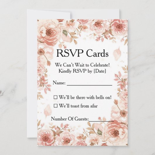Aanpasbare bloem Roze Rozen RSVP kaart (Voorkant)