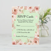Aanpasbare bloemige mint- en roze rozen RSVP Kaart (Staand voorkant)