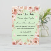 Aanpasbare bloemige roze rozen Save the Date Kaart (Staand voorkant)