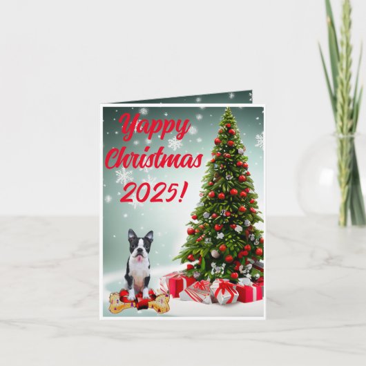 Aanpasbare Boston Terrier Dog Yappy Xmas Kaart (Voorkant)