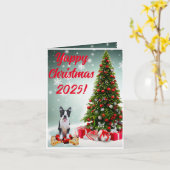 Aanpasbare Boston Terrier Dog Yappy Xmas Kaart (Gele Bloem)