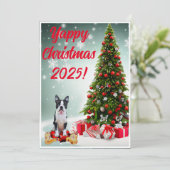 Aanpasbare Boston Terrier Gelukkige Kerstkaart Aankondiging (Staand voorkant)