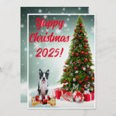 Aanpasbare Boston Terrier Gelukkige Kerstkaart Aankondiging (Voorkant / Achterkant)