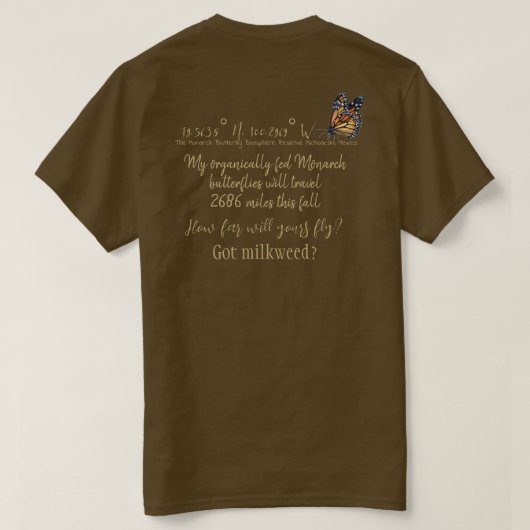 Aanpasbare breedtegraad & lengtegraad Monarch vlin T-shirt (Design achterkant)