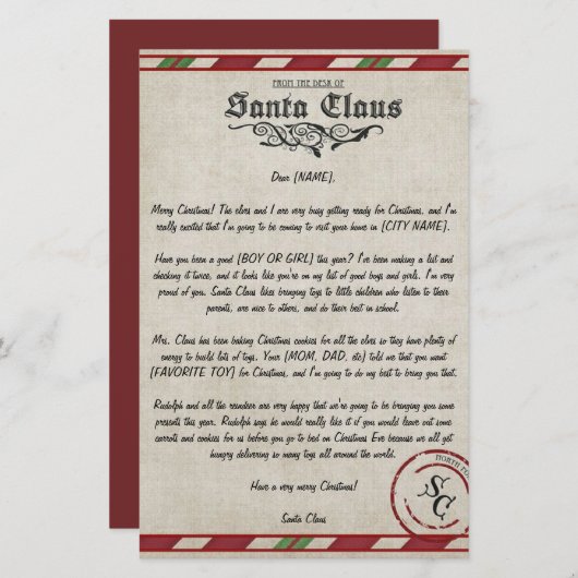 Aanpasbare brief van de Kerstman (Voorkant / Achterkant)