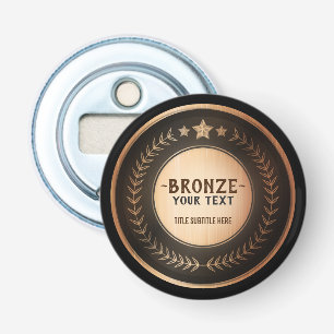 AANPASBARE BRONZEN KAMPIOEN MEDAILLE MET EIGEN OPD BUTTON FLESOPENER
