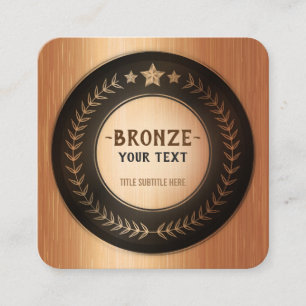 AANPASBARE BRONZEN KAMPIOEN MEDAILLE OP MAAT VIERKANTE VISITEKAARTJE