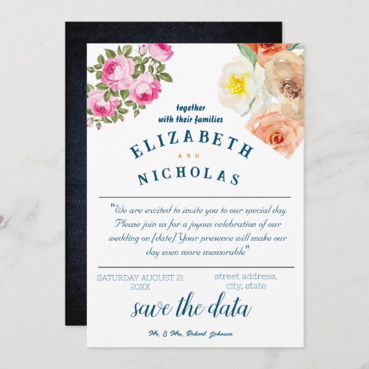 Aanpasbare bruiloft uitnodiging, boho bruiloft kaart (Voorkant / Achterkant)