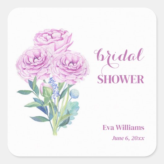 Aanpasbare Bruiloftsborrel Ranunculus & Anemones Vierkante Sticker (Voorkant)