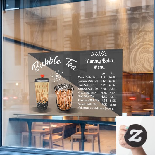 Aanpasbare Bubble Tea Boba Donut Winkel Voorkant Raamsticker (Cafe Raam)