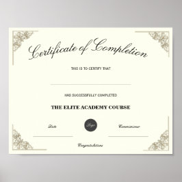 Aanpasbare certificaat van voltooiing met logo en poster