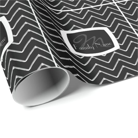 Aanpasbare Chevron Metallic/Silver (Monogram) Cadeaupapier (Rol Hoek)
