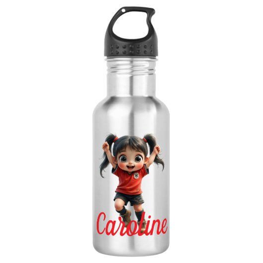 Aanpasbare Chibi Stijl Meisje Voetbalspeler Waterfles (Voorkant)