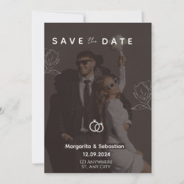 Aanpasbare chique zwarte save the date met foto kaart