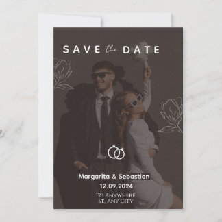 Aanpasbare chique zwarte save the date met foto kaart