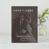 Aanpasbare chique zwarte save the date met foto kaart (Staand voorkant)