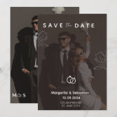Aanpasbare chique zwarte save the date met foto kaart (Voorkant / Achterkant)