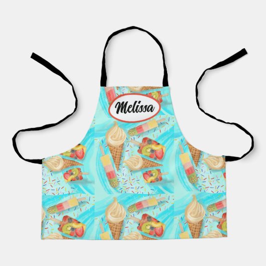 Aanpasbare consumptie-ijs en schort met popsikel (Voorkant)
