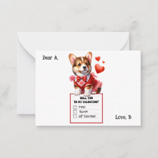 Aanpasbare Corgi Puppy Valentijn Notitiekaartje
