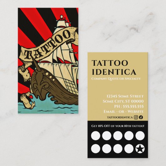 aanpasbare coupon voor tattoo klantenkaartje (Voorkant / Achterkant)