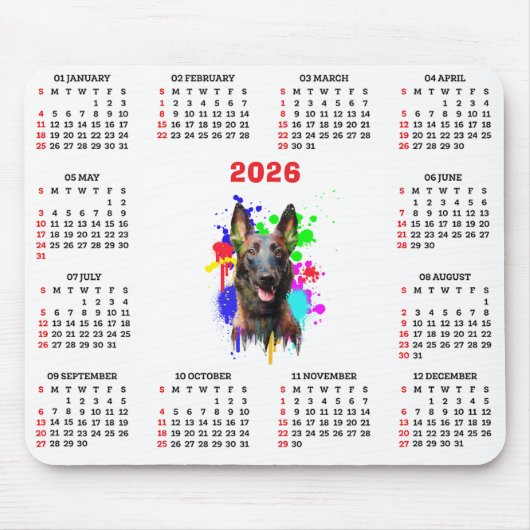 Aanpasbare Cute Malinois Hond Kalender Muismat (Voorkant)