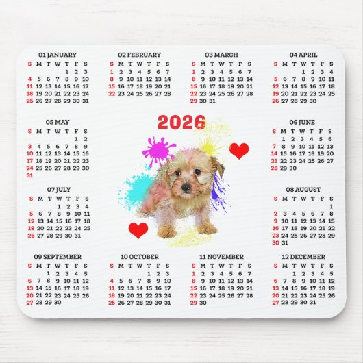 Aanpasbare Cute Morkie Hond Kalender Muismat (Voorkant)