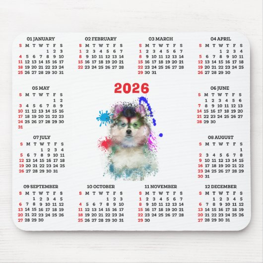 Aanpasbare Cute Pomsky-hond Kalender Muismat (Voorkant)