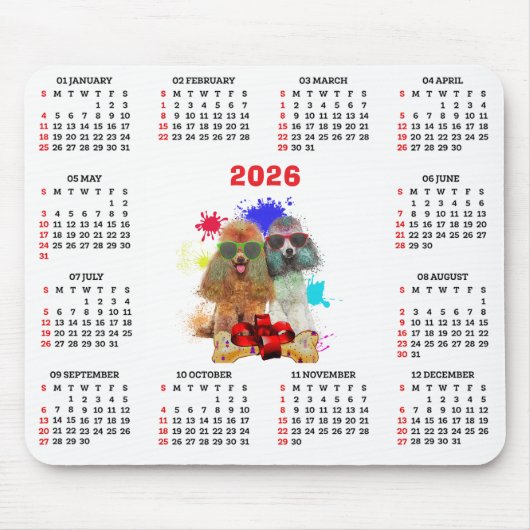 Aanpasbare Cute Poodle-hondenkalender Muismat (Voorkant)