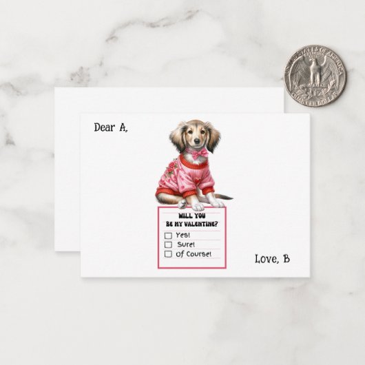 Aanpasbare Dachshund Valentijnsdag Notitie  Notitiekaartje (Voorkant / Achterkant in situ)