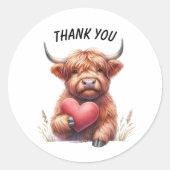 Aanpasbare dank je tekst, hooglandkalf ronde sticker (Voorkant)