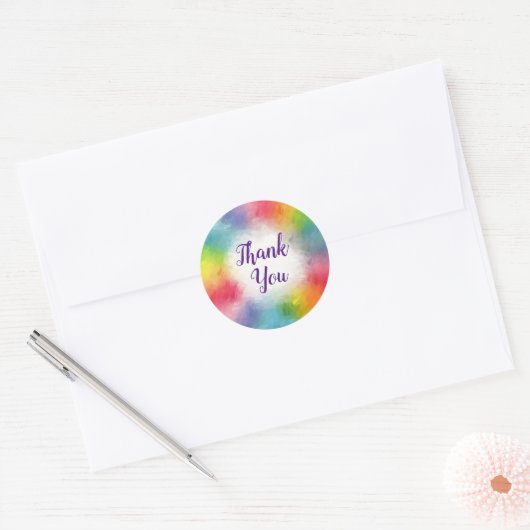 Aanpasbare Dank U Tekst Regenboog Kleuren Script Ronde Sticker (Envelop)